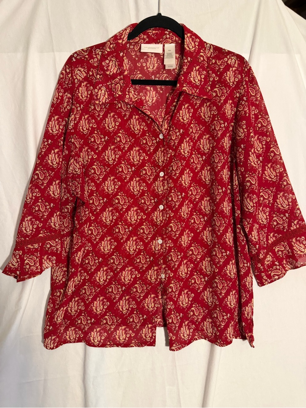 #403 Liz Claiborne Red Button-Front Printed Shirt